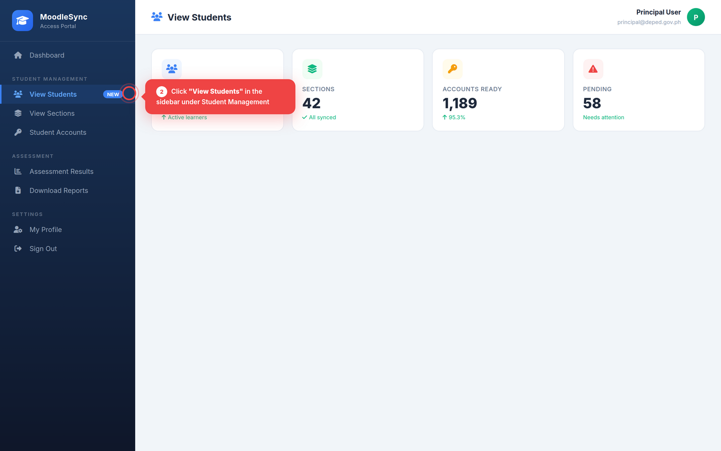 Portal Dashboard - View Students in Sidebar